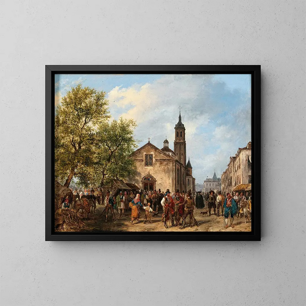 A lively scene on a marketplace - Giuseppe Canella — framed artwork on a wall