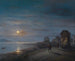Landschapschilderij aan de kust onder de opkomende maan - Giuseppe Canella — weergave van het kunstwerk