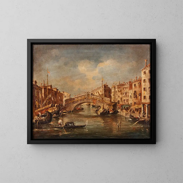 Venetië, de Rialtobrug - Giuseppe Ponga — ingelijst kunstwerk aan de muur