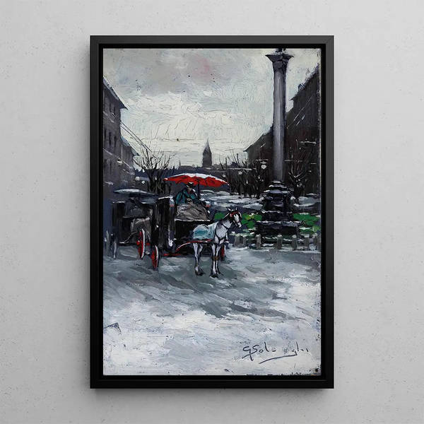 Vue urbaine avec carrosse - Giuseppe Solenghi — ingelijst kunstwerk aan de muur