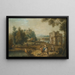 Landschapskunstdruk met een Romeinse ruïne en personages die rusten bij een beek - Giuseppe Zais — ingelijst kunstwerk aan de muur