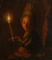 Meis met een brandende kaars - Godfried Schalcken — weergave van het kunstwerk