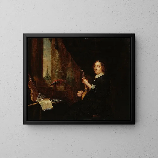 Portrait of a man with a cittern - Gonzales Coques — framed artwork on a wall