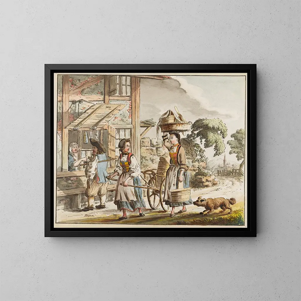 Deux laitières bernoises - Gottfried Locher — framed artwork on a wall