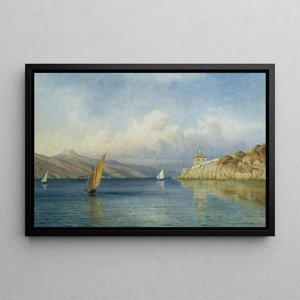the lighthouse of Prestenizza on the island of Cherso - Gottfried Seelos — framed artwork on a wall