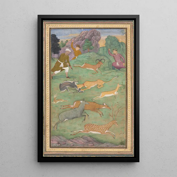 Jacht op antilope en hert - Govardhan — ingelijst kunstwerk aan de muur