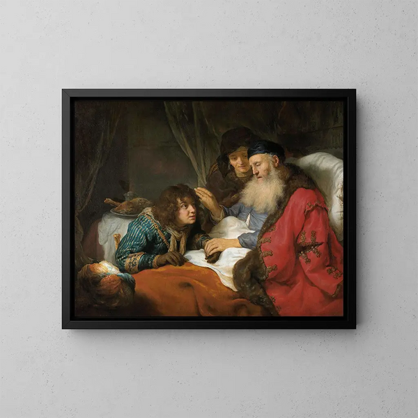 The Blessing of Jacob by Isaac - Govert Flinck — framed artwork on a wall