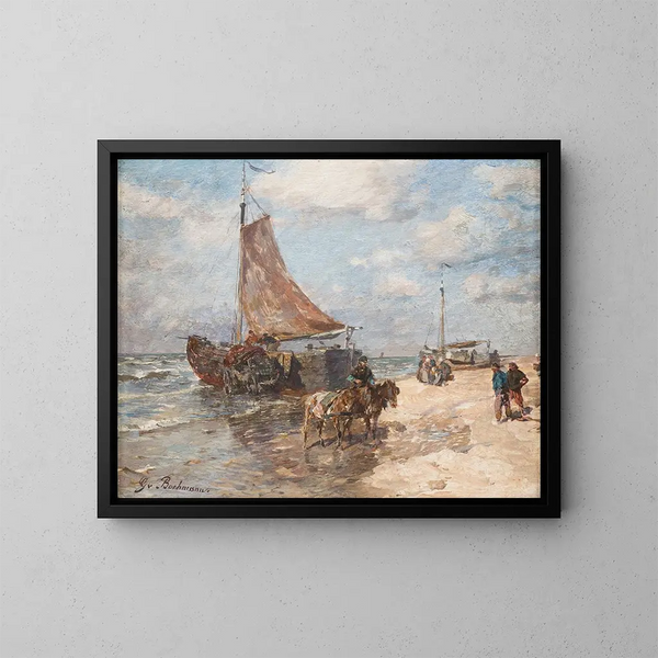 Fisherman on the beach of Katwiyk - Gregor von Bochmann — framed artwork on a wall