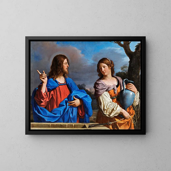 Jezus en de Samaritaanse bij de put - Guercino — ingelijst kunstwerk aan de muur