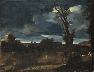 Landschapschilderij bij maanlicht - Guercino — weergave van het kunstwerk
