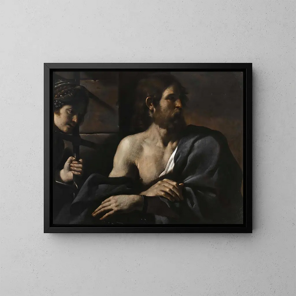 Sint-Jan de Doper in de gevangenis bezocht door Salomé - Guercino — ingelijst kunstwerk aan de muur