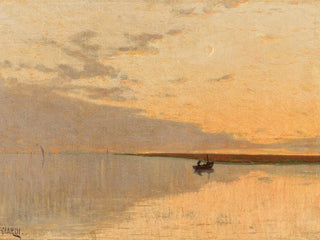 Scheepje bij zonsondergang - Guglielmo Ciardi — weergave van het kunstwerk