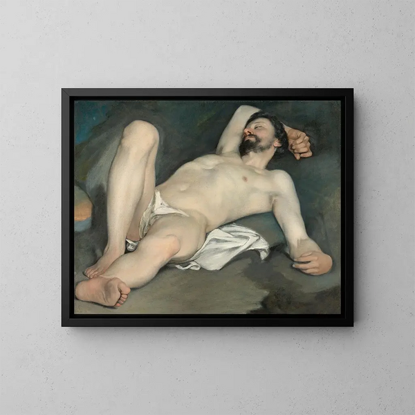 Male nude reclining painting - Guido Cagnacci — framed artwork on a wall