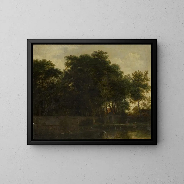 Swan Lake in a Park - Guillam Dubois — framed artwork on a wall
