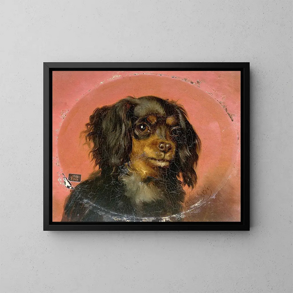 Portrait of a puppy - Guillaume Anne van der Brugghen — framed artwork on a wall