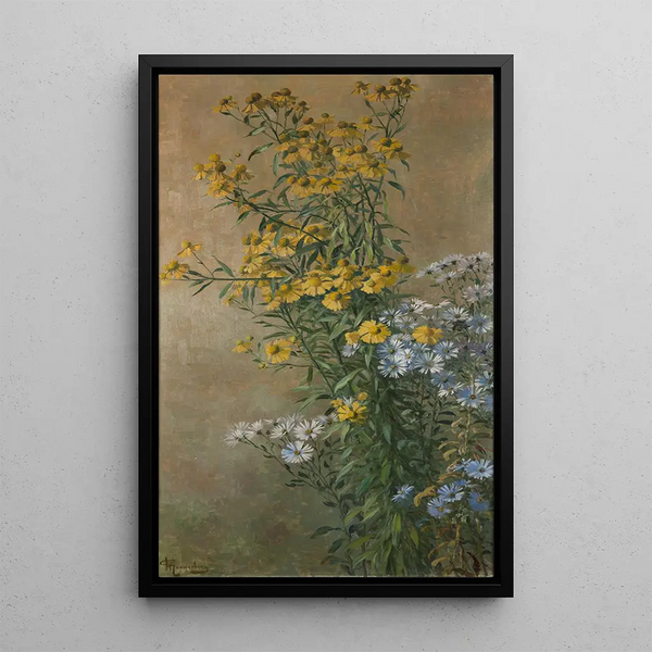 Fleurs d'automne tournesols et asters d'automne - Gunnar Gunnarsson Wennerberg — ingelijst kunstwerk aan de muur