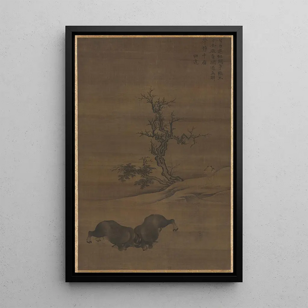 Garçons de troupeau et buffle dans le paysage - Guo Min — ingelijst kunstwerk aan de muur