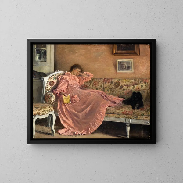 Carola sitting on the sofa - Gustaf Cederström — framed artwork on a wall
