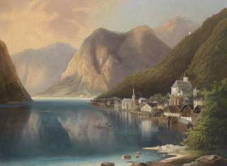 Uitzicht op Hallstatt - Gustav Barbarini — weergave van het kunstwerk