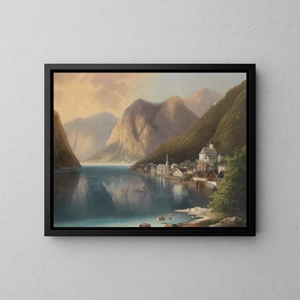 View of Hallstatt - Gustav Barbarini — framed artwork on a wall