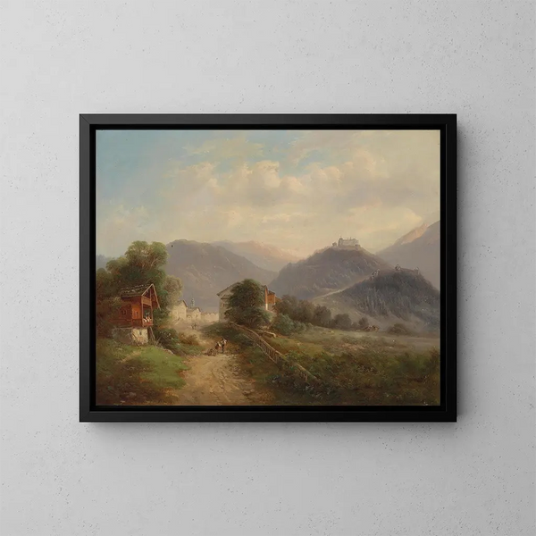 Vue sur la forteresse de Hohenwerfen dans le Pongau - Gustav Barbarini — framed artwork on a wall