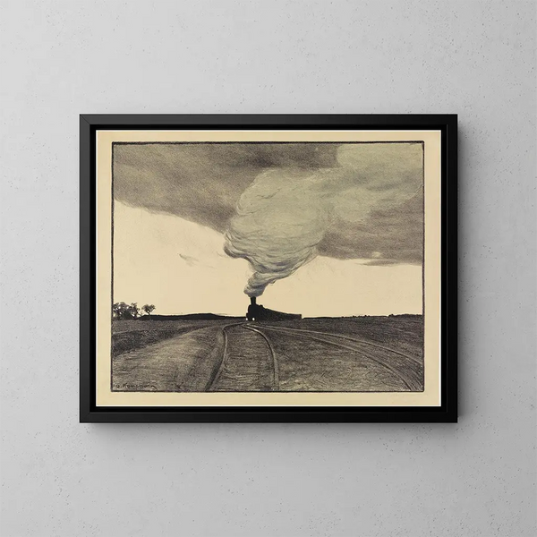 Railway at dusk - Gustav Kampmann — framed artwork on a wall