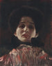 Dame recht voor zich met geplooide jurk - Gustav Klimt — weergave van het kunstwerk
