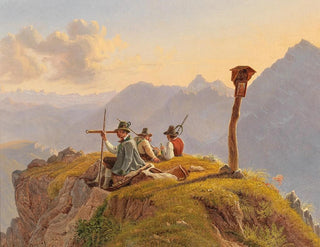 Gustav Reinhold - Hunters Resting at the Summit Scene in the Salzkammergut.webp
