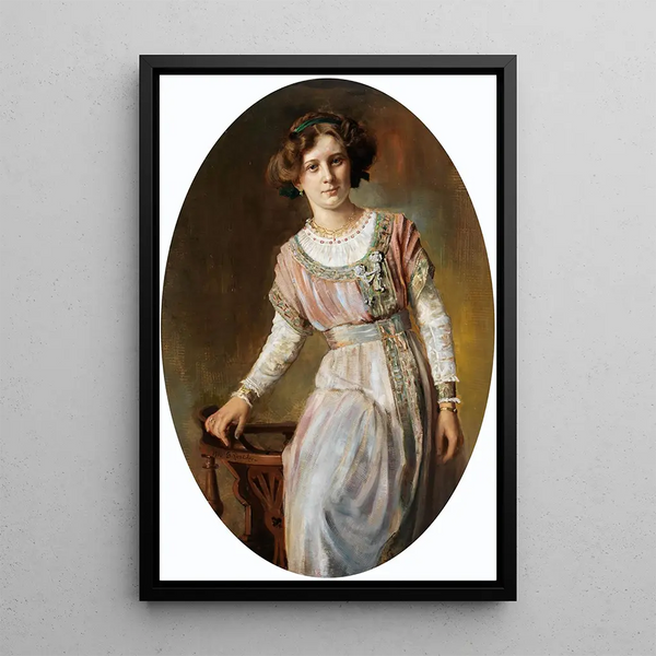 Portret van dame - Gustav Riencker — ingelijst kunstwerk aan de muur