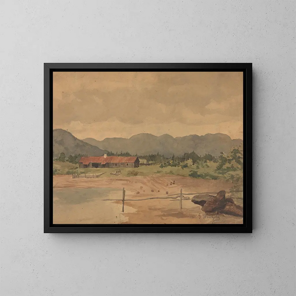 Landscape with a barn - Gustav Wentzel — framed artwork on a wall