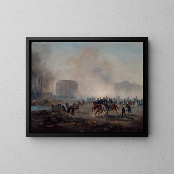La Rotonde de la Villette cernée par les troupes versaillaises - Gustave Boulanger — framed artwork on a wall