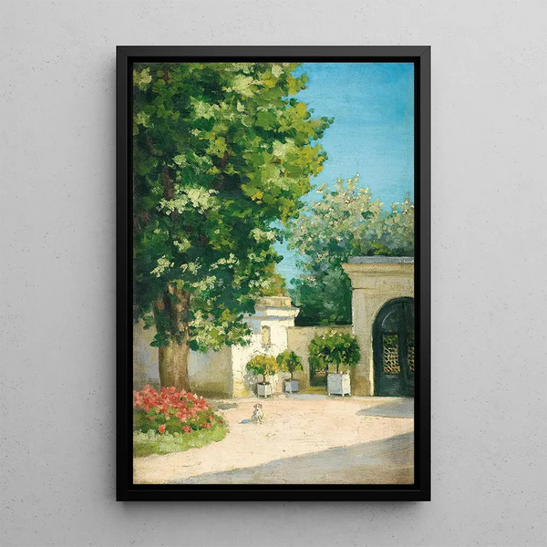 Yerres depuis l'Exdre, le porche de la demeure familiale - Gustave Caillebotte — ingelijst kunstwerk aan de muur