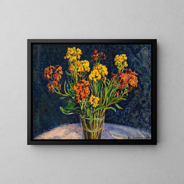 Bouquet de giroflées - Gustave Cariot — framed artwork on a wall