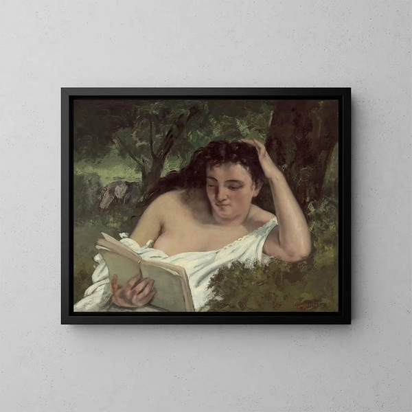 Een jonge vrouw die leest - Gustave Courbet — ingelijst kunstwerk aan de muur
