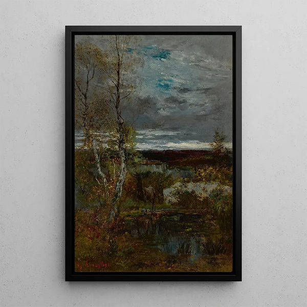 Cerf à la mare - Gustave Courbet — ingelijst kunstwerk aan de muur