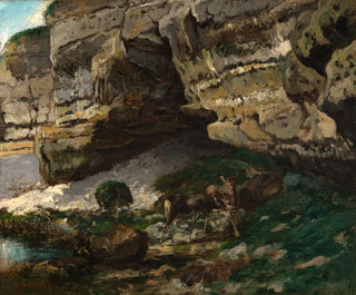 Rotslandschap met herten - Gustave Courbet — weergave van het kunstwerk