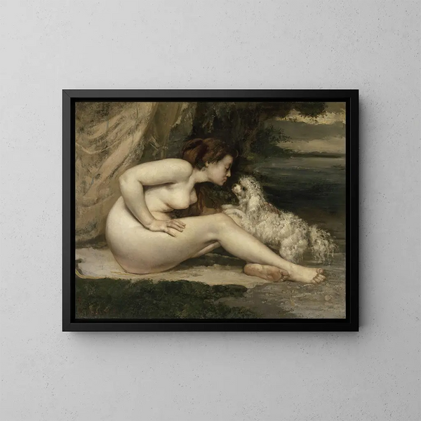 van een naakte vrouw met een hond - Gustave Courbet — ingelijst kunstwerk aan de muur