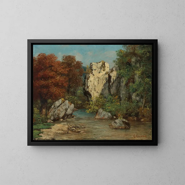 Landschap met beek en rots - Gustave Courbet — ingelijst kunstwerk aan de muur
