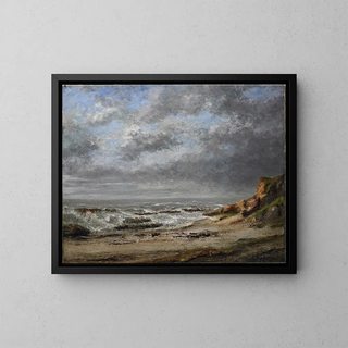 Vue van een ruwe zee bij een klif - Gustave Courbet — ingelijst kunstwerk aan de muur