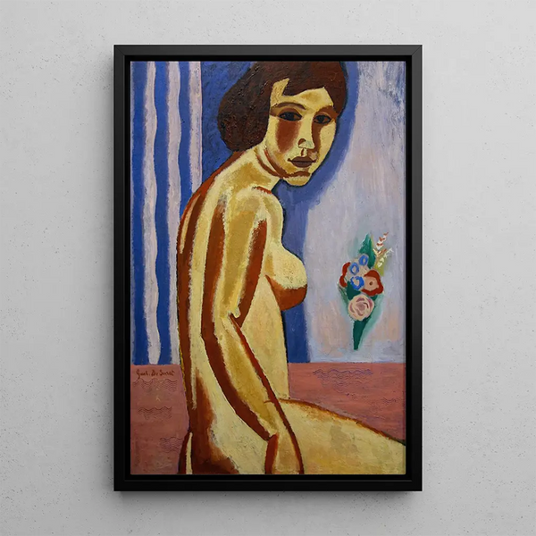 Nude Woman with Bouquet of Flowers - Gustave De Smet — framed artwork on a wall