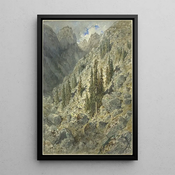 Een alpine vallei met bomen en rotsen - Gustave Doré — ingelijst kunstwerk aan de muur