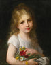 Een jong meisje dat een boeket vasthoudt - Gustave Doyen — weergave van het kunstwerk