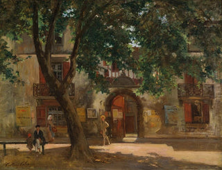 Middag in een Frans dorp - Gustave Henri Colin — weergave van het kunstwerk
