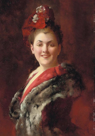Gustave Jean Jacquet - A lady in a furlined cape.webp