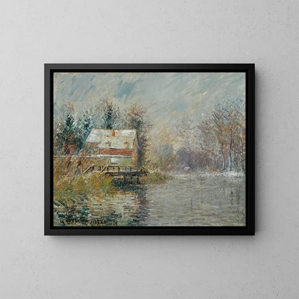 Huis aan het water, sneeuweffect - Gustave Loiseau — ingelijst kunstwerk aan de muur
