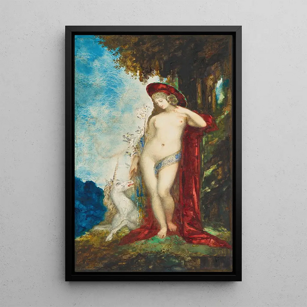 Vrouw en eenhoorn - Gustave Moreau — ingelijst kunstwerk aan de muur