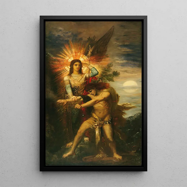 Jacob en de engel - Gustave Moreau — ingelijst kunstwerk aan de muur