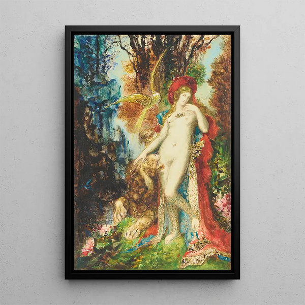 The Loving Lion - Gustave Moreau — framed artwork on a wall