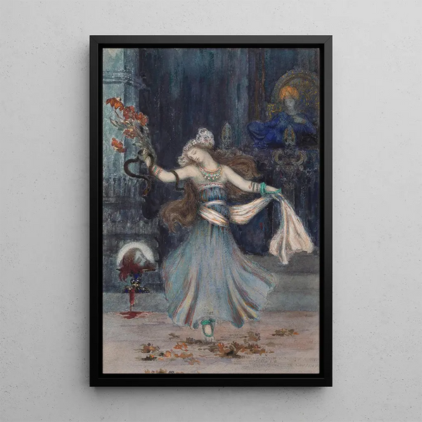 Salomé dancing in front of the head of Saint John the Baptist - Gustave Moreau — framed artwork on a wall