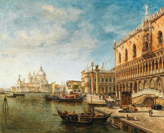 Een uitzicht op Venetië met het Dogepaleis en de Punta della Dogana op de achtergrond - Gustave Walckiers — weergave van het kunstwerk